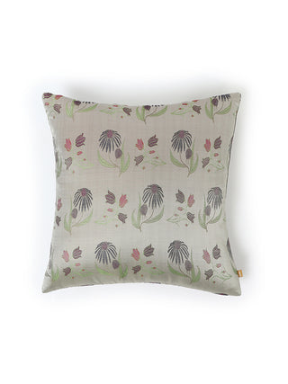 Varanasi Daisy Tanchoi Cushion Cover Grey Aadyam Handwoven