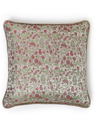 Garden Tanchoi Cushion Cover Red Aadyam Handwoven