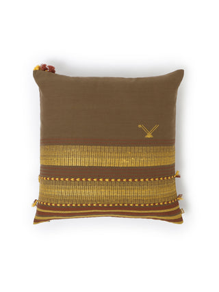 Bhuj Navya Extra Weft Cushion Cover Brown Aadyam Handwoven