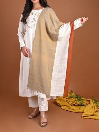 Handwoven Cotton Uneven Panelled Dupatta - Handwoven Cotton Kurta for women in White color