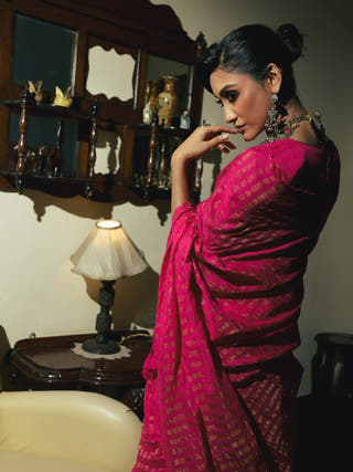 Twin Realm Pink Handloom Cotton Saree