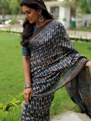 Indigo Ajrakh Saree in cotton Forsarees 