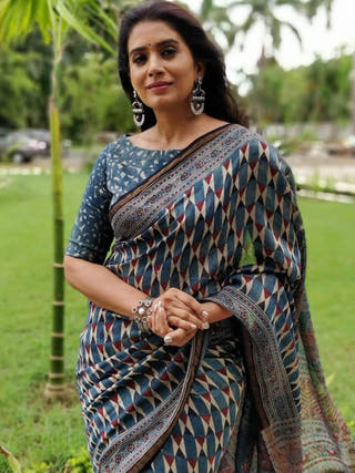 Indigo Ajrakh Saree in cotton Forsarees 