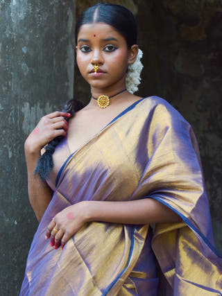 Alpadma Gold Purple Handloom Tissue Saree