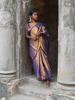 Alpadma Gold Purple Handloom Tissue Saree