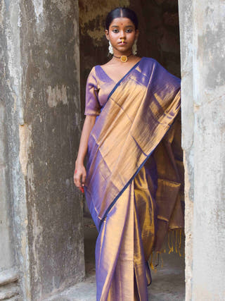 Alpadma Gold Purple Handloom Tissue Saree