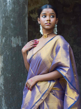 Alpadma Gold Purple Handloom Tissue Saree