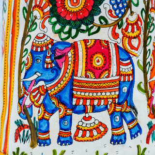 Colourful Elephant Hand Painted Tholu Bommalata Tall Floor Lamp 