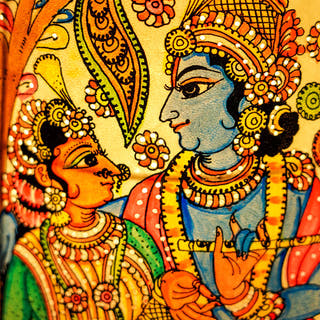 Krishna Hand Painted Parchment Leather Floor Lamp