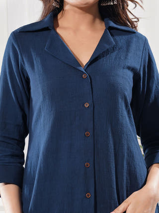 Azure Whispers Handwoven Kala Cotton Shirt Dress