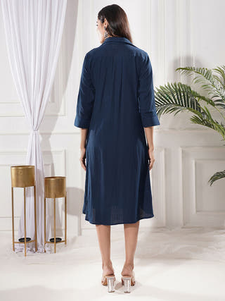 Azure Whispers Handwoven Kala Cotton Shirt Dress