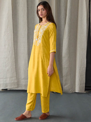 Mustard Jacquard Kurta Set Bombay Bloom