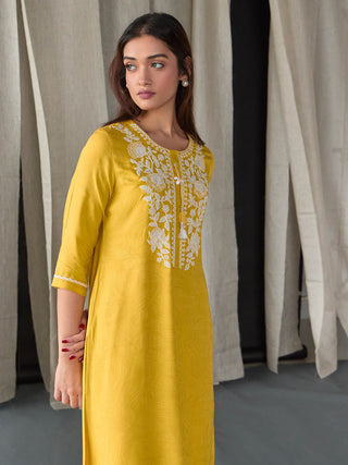 Mustard Jacquard Kurta Bombay Bloom