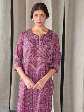 Wine Ajrakh Tencel Kurta Set Bombay Bloom