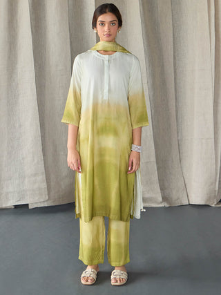 Olive Ombre Linen Kurta Set Bombay Bloom