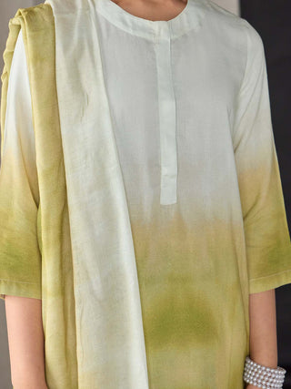 Olive Ombre Linen Kurta Set Bombay Bloom