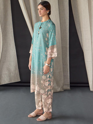 Retro Blue Floral Tencel Kurta Set (of 2) Bombay Bloom