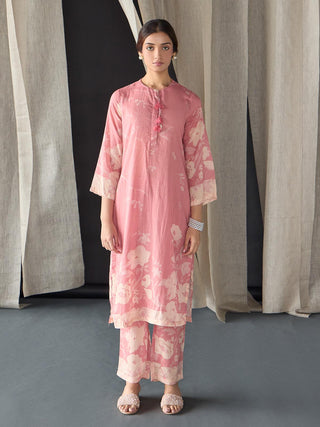 Pink Floral Tencel Kurta Set (of 2) Bombay Bloom