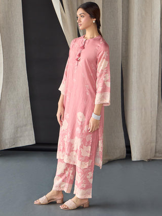 Pink Floral Tencel Kurta Set (of 2) Bombay Bloom