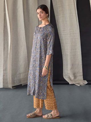 Grey Ajrakh Tencel Kurta Bombay Bloom