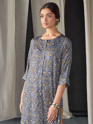 Grey Ajrakh Tencel Kurta Bombay Bloom