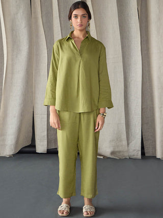 Green Linen Co-ord Set Bombay Bloom