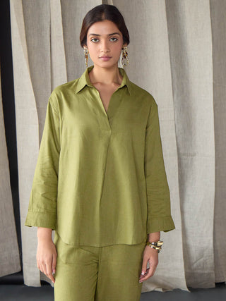 Green Linen Co-ord Set Bombay Bloom