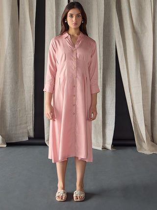 Salmon Pink Fitted Shirt Dress Bombay Bloom