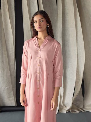 Salmon Pink Fitted Shirt Dress Bombay Bloom