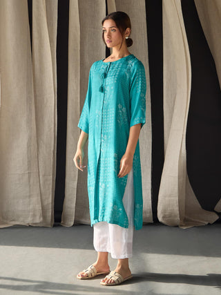 Blue Ecovero Jacquard Kurta Bombay Bloom