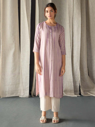 Tie-Dye Onion Pink Ecovero Linen Kurta Bombay Bloom