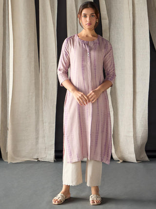 Tie-Dye Onion Pink Ecovero Linen Kurta Bombay Bloom