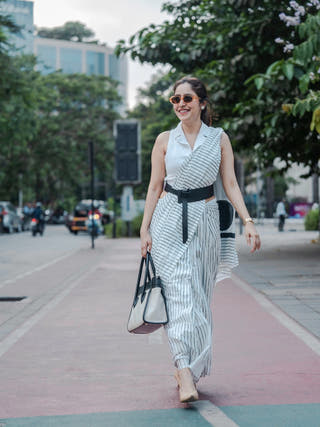 Aarti White Gray Striped Hand Block Cotton Saree Classic Pattern