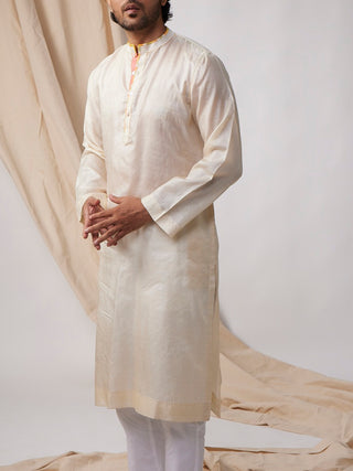 Tussar Silk Off-White Kurta Bihart