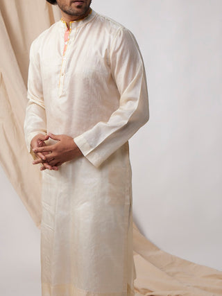 Tussar Silk Off-White Kurta Bihart