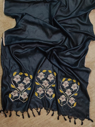 Tussar Silk Applique Black Dupatta Bihart