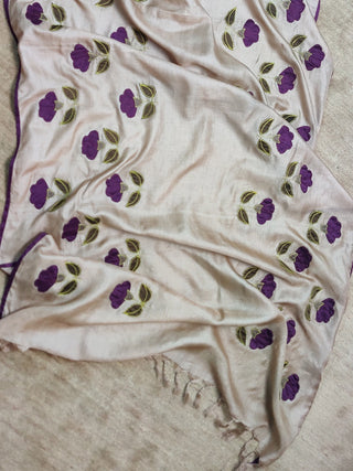 Tussar Silk Applique Beige Dupatta Bihart