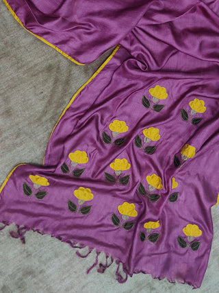 Tussar Silk Applique Dusty Plum Dupatta Bihart