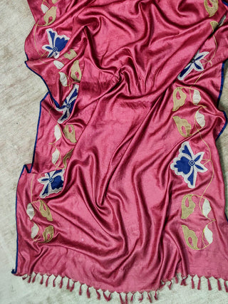 Tussar Silk Applique Maroon Dupatta Bihart