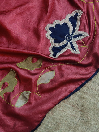 Tussar Silk Applique Maroon Dupatta Bihart