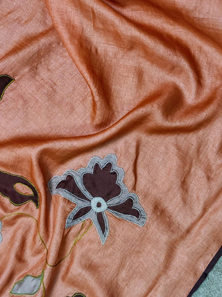 Tussar Silk Applique Orange Dupatta Bihart