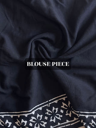 Phirkee Black Hand Block Printed Mulmul Cotton Saree