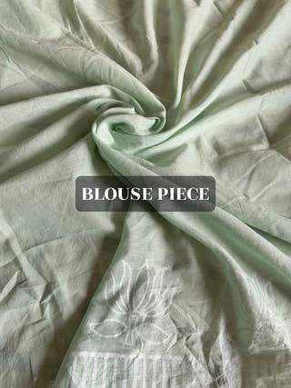 Nargis Pastel Mint Hand Block Printed Mulmul Cotton Saree