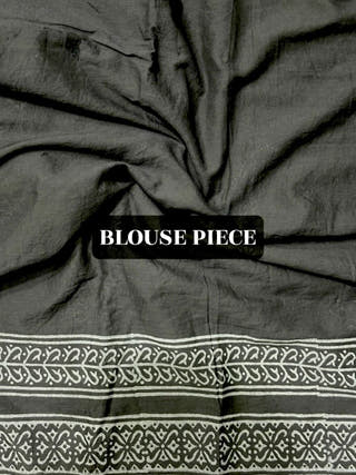 Siyah Black Block Print Mul Saree