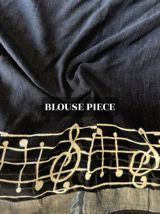 Geet Black Hand Block Printed Linen Cotton Saree