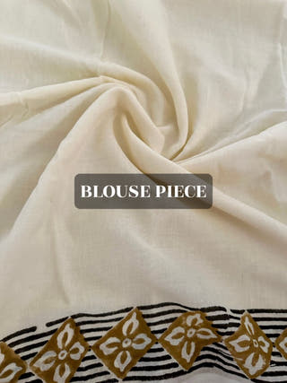Aparna Mustard Geometric Hand Block Printed Mulmul Cotton Saree