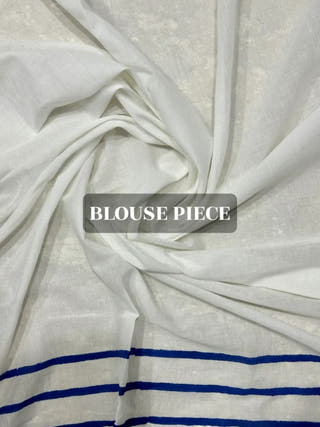 Urjaa White Blue Stripe Mul Saree