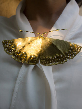 Golden Birdwing Moth Brooch cum Necklace Juju by Grishma