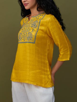 Jacquard Embroidered Tunic Yellow Bombay Bloom