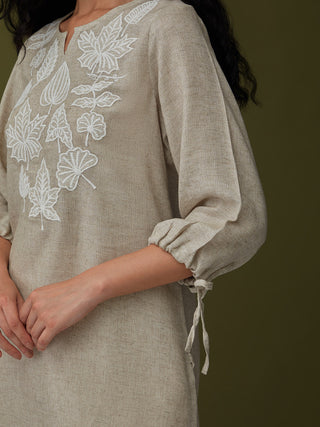 Applique Natural Linen Tunic Bombay Bloom
